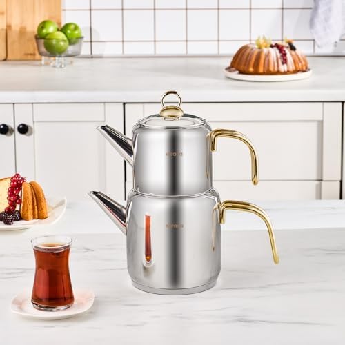 Karaca New Mira Turkish Tea Set, 1L Teapot and 2L Kettle