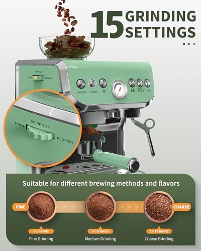 Amaste Espresso Machine with Grinder and Steam Wand, Retro Green