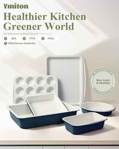 Ceramic Nonstick Baking Pans Set, Non Toxic 30 PCS Stackable Bakeware Sets, 550°F Oven Safe Baking Sheet & Pans, Warp-Free, Dishwasher Safe, PTFE/PFOA/PFOS-Free (Blue)