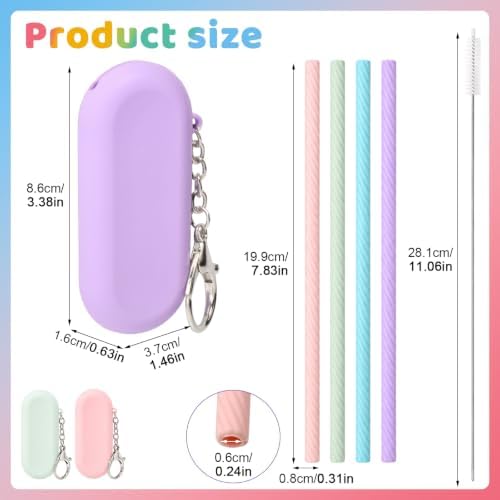 4 Sets Reusable Silicone Straws with Case