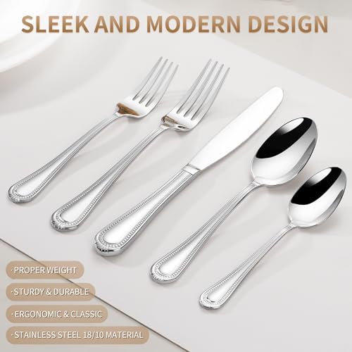 40 Pieces 18/10 Stainless Steel Flatware, Weighted Silverware Set for 8