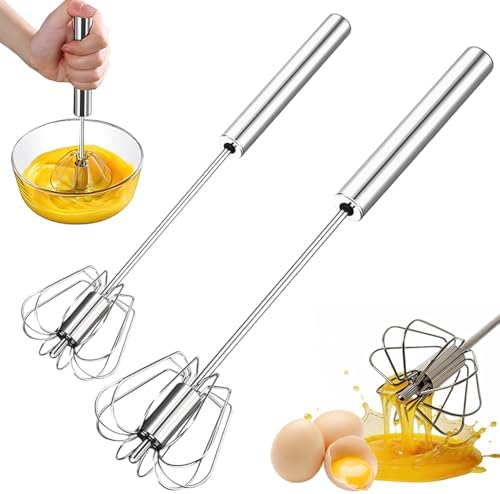Stainless Steel Semi-Automatic Egg Whisk, Rotary Whisk Blender (Combo)