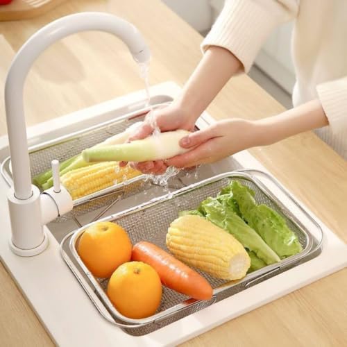 Expandable Mesh Basket with Frame Rust-Resistant over-Sink Colander