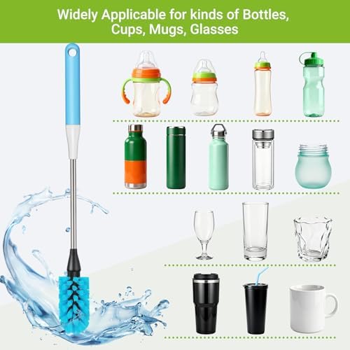 3-in-1 Bottle Brush, 15 Inches Long Handle Kitchen Water Bottle Brush