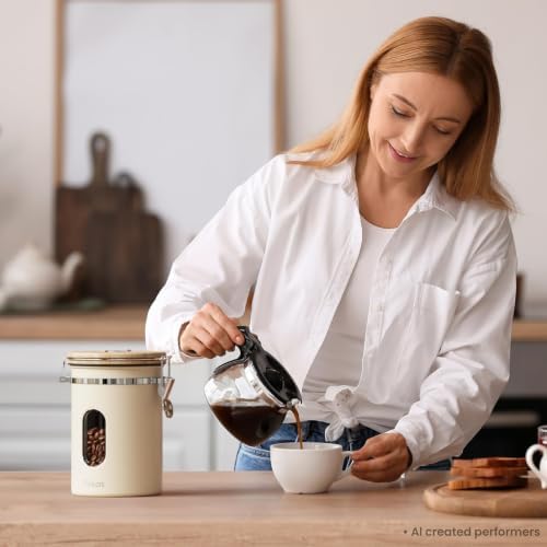 Veken Coffee Canister with Window, Airtight Stainless Steel Container