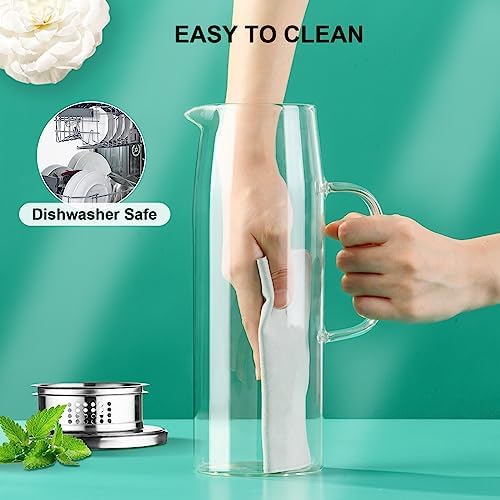 PARACITY Glass Pitcher with Lid and Spout 50oz/ 1.5L, Hot/Cold Water