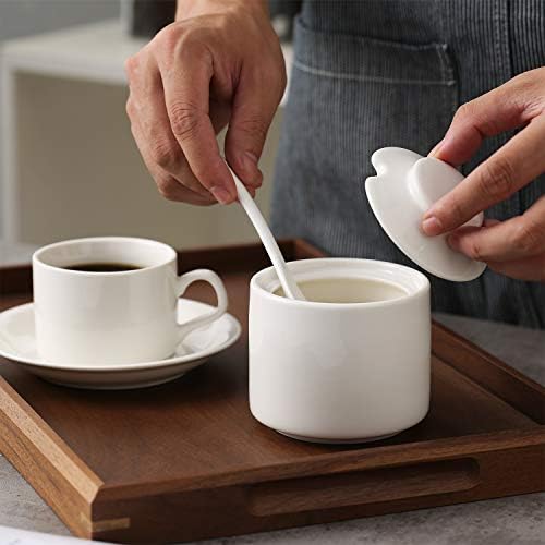 ONTUBE Porcelain Sugar Bowl and Creamer Set of 3, White