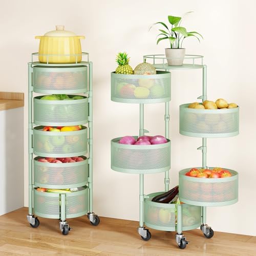 SAYZH 5 Tier Fruit Vegetable Basket Stand for Kitchen, Rotating, Green