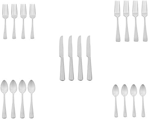 Amazon Basics 20-Piece Stainless Steel Flatware Set with Square Edge