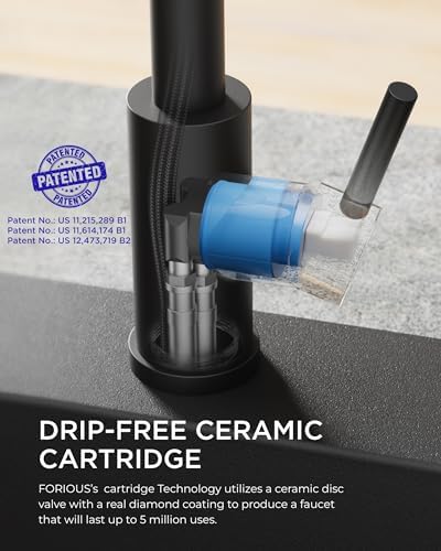 FORIOUS Black Kitchen Faucet, Pull Down Sprayer, Soap Dispenser
