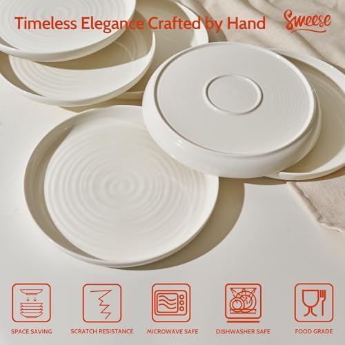 Sweese Porcelain Dinner Plates Set of 6, 10.5 Inch Dish Set