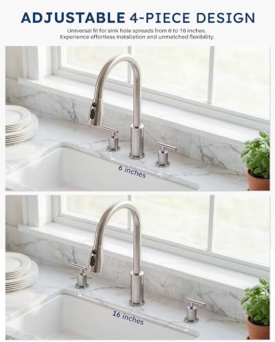 WOWOW 2 Handle Kitchen Faucet with Sprayer and Soap Dispenser