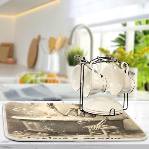 OTVEE Skeleton's Bathtub Cheers Dish Drying Mat for Kitchen Counter