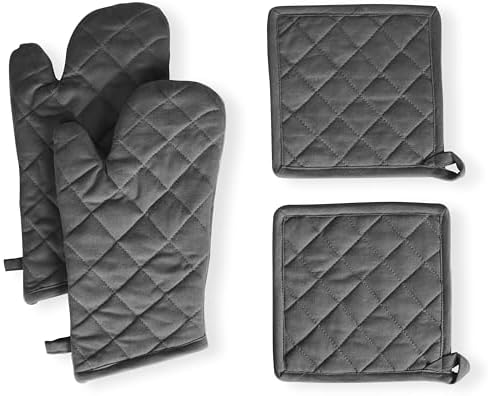 Native Fab Farmhouse Oven Mitts and Pot Holders Set of 4, Grey