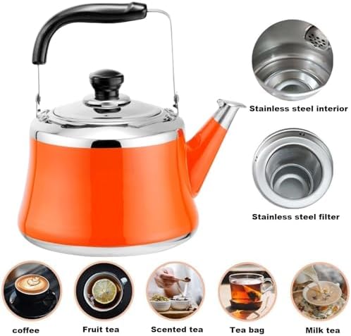 Stainless Steel Whistling Kettle, Orange, 1.6 Quarts