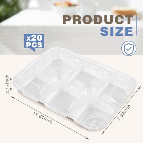 20 Pack Bento Snack Containers 6 Compartment Disposable with Lid