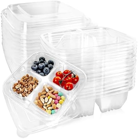 20 Pack Clear Bento Snack Containers, 4 Compartment with Lids