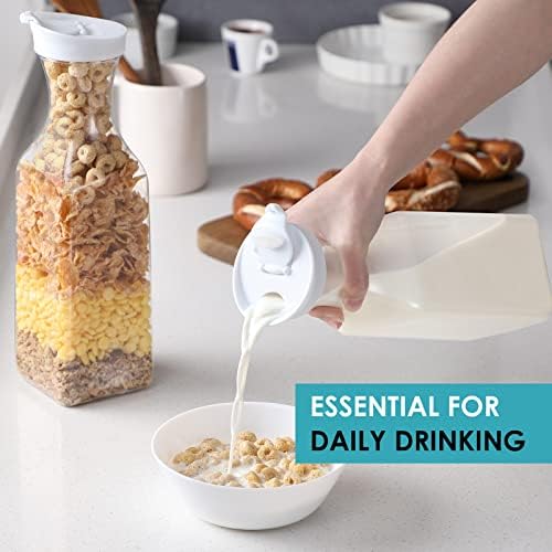NETANY Plastic 50 Oz Water Carafe with Flip Top Lid, Set of 2 Square