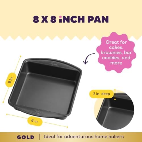 Wilton Gold Non-Stick Square Brownie Cake Pan, Made Without PFAS, 8 x