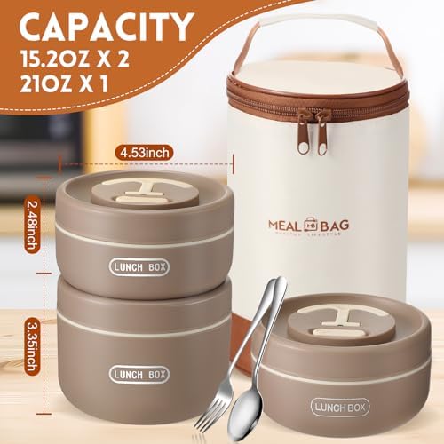 Dandat 3 Pcs Portable Insulated Lunch Container Set, Khaki
