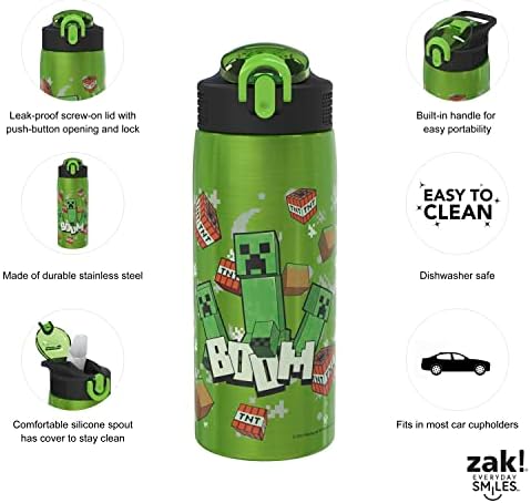 Zak Designs Minecraft Water Bottle for Travel and At Home, 19 oz