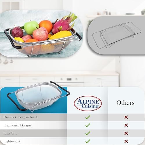 Alpine Cuisine Stainless Steel Over the Sink Colander Strainer 14x9.5