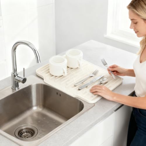 Silicone Kitchen Countertop Dish Drying Mat with Water Collection Tray