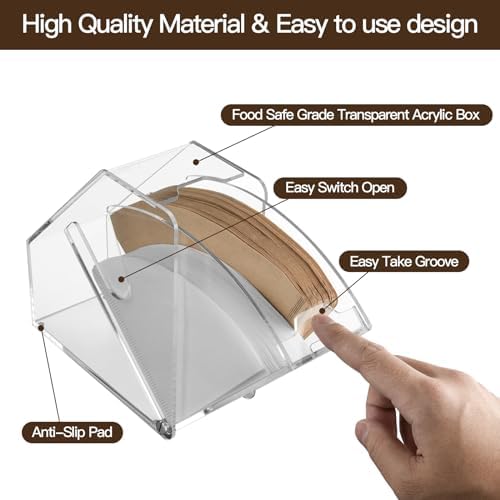 Coffee Filter Holder With Lid - Acrylic Paper Dispenser Rack Storage