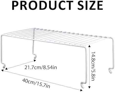 4-Pack Kitchen Cabinet Shelf Riser - Stackable Cupboard Organizer & Wire Rack for Pantry, Spice Organization, Desk & Bathroom, Rustproof Metal Closet Shelves, White (15.7" L x 8.5" W)