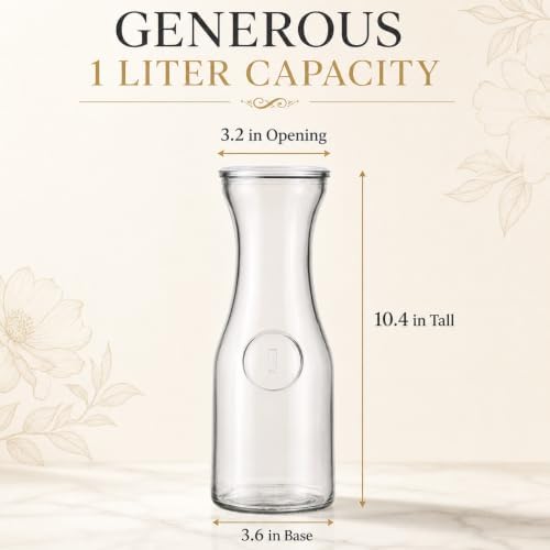 Set Of 4 Glass Carafes & Pitchers For Mimosa Bar Supplies, 1 Liter