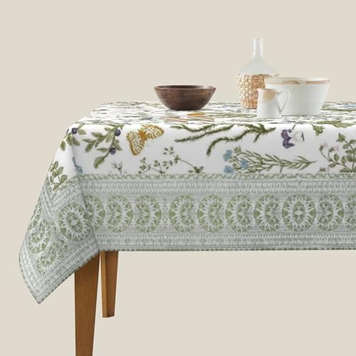 Spring Herbal Floral Square Tablecloth 54 Inch Wildflower Seasonal