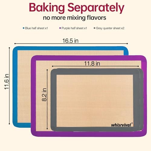 4 Pack Silicone Baking Mats, Half and Quarter Sheets