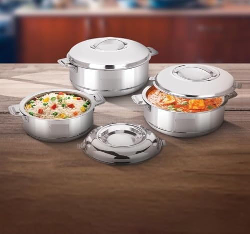 3-Piece Stainless Steel Casserole Set, Silver