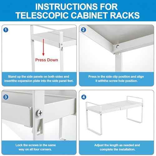 11" Deep Expandable Cabinet Shelf Organizer Riser, 1-Pack White