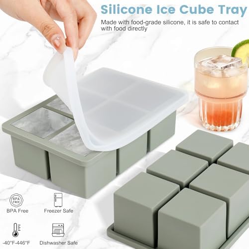 Large Silicone Ice Cube Tray 3Pack, SAWNZC Big Square Ice Cube Molds