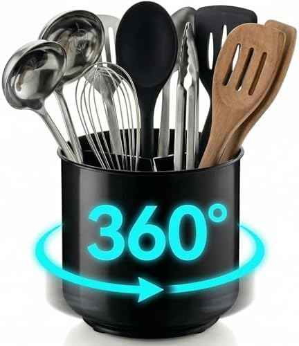 Plastic Extra Large Kitchen Rotating Black Utensil Holder Countertop Caddy