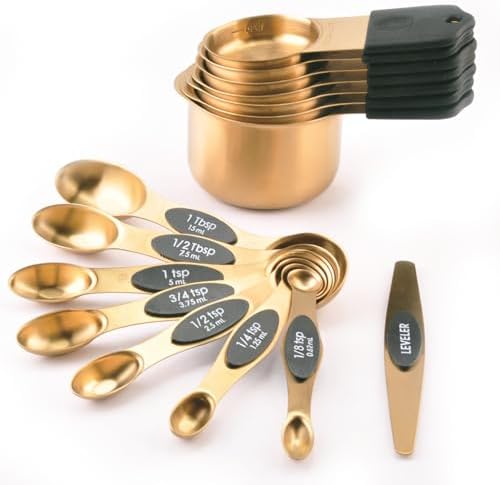 15PCS Gold Plated 304 Stainless Steel Measuring Cup & Spoon Set