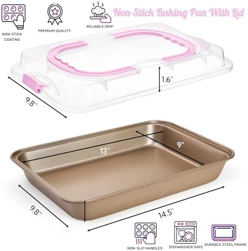 ZOOFOX Cake Pan with Lid, Non-Stick Baking Sheet for Oven, 9" x 13"