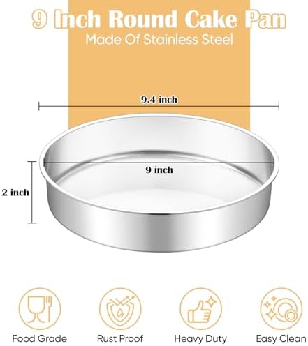 TeamFar 9 Inch Cake Pan Set of 2, Stainless Steel Round Cake Baking