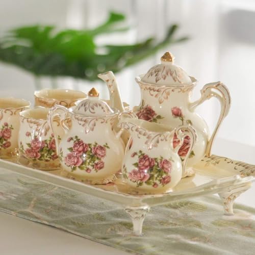 Ceramic Sugar and Creamer Set, Ivory Porcelain with Pink Rose Pattern