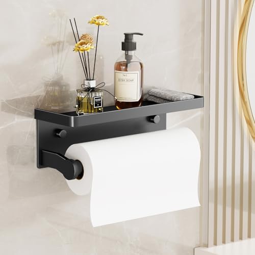 Black Wall Mount Paper Towel Holder with Shelf