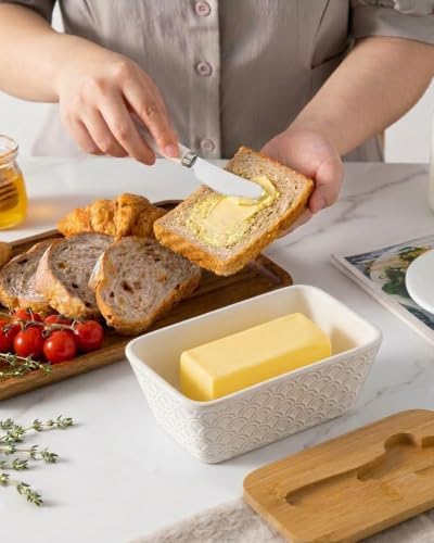 Ceramic Butter Dish with Lid for Countertop, Large Butter Container