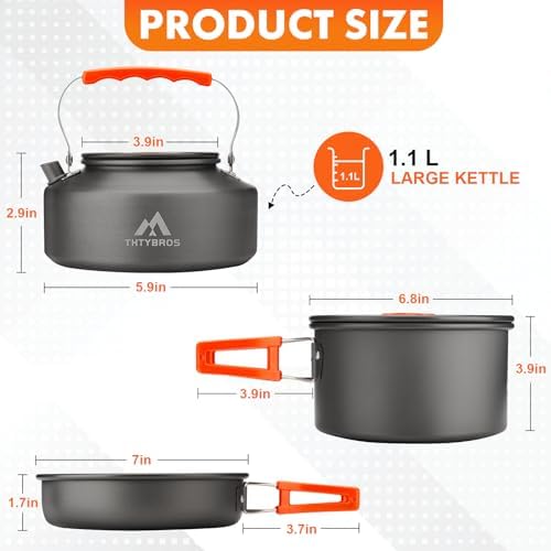 THTYBROS 17pcs Camping Cookware Mess Kit,for
