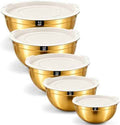 5-Piece Gold Stainless Steel Mixing Bowls with White Lids, Nesting