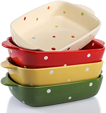 AVLA Set of 4 Ceramic Small Casserole Dishes, 7"x5" Porcelain Roasting
