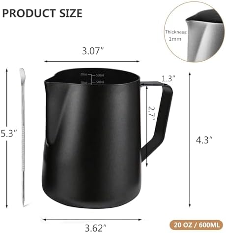 Milk Frother Pitcher 20 OZ, Espresso Milk Frothing Pitcher, Milk