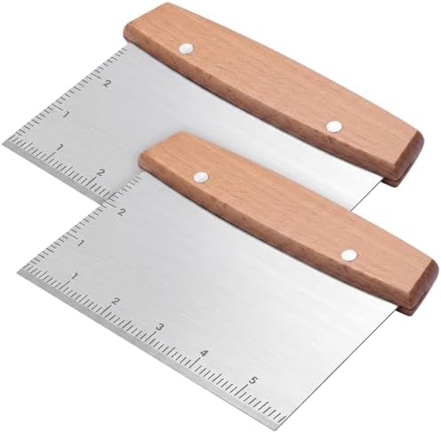 Chumia 2 Pcs Bench Scraper Stainless Steel Dough Cutter Wooden Handle