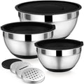 P&P CHEF Mixing Bowl with Lid Set of 3, Stainless Steel Salad Bowls