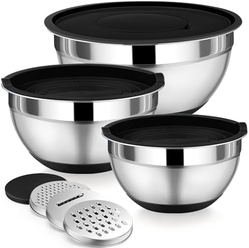 P&P CHEF Mixing Bowl with Lid Set of 3, Stainless Steel Salad Bowls