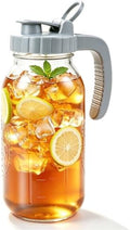 Mason Jar Pitcher 64 OZ Wide Mouth Glass Water Jug With Pour Spout